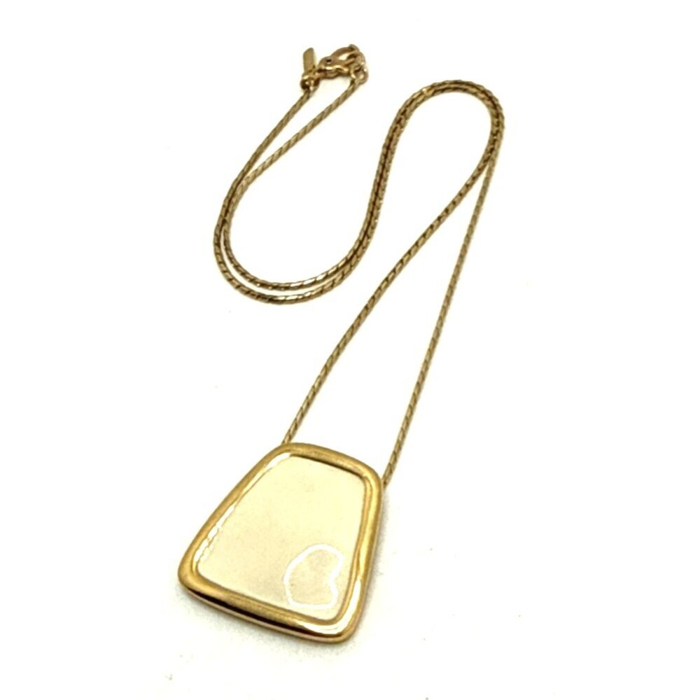 Vintage MONET Cream Enamel Pendant Necklace 1980s Geometric Modernist 16"